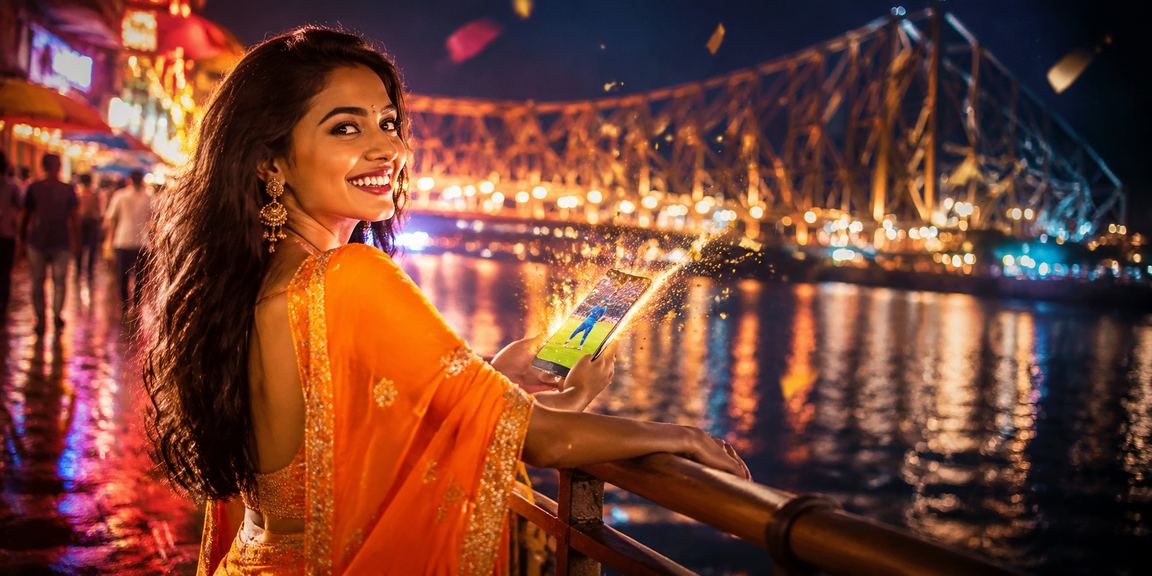 Night market in Kolkata near Howrah Bridge representing vibrant gaming culture
